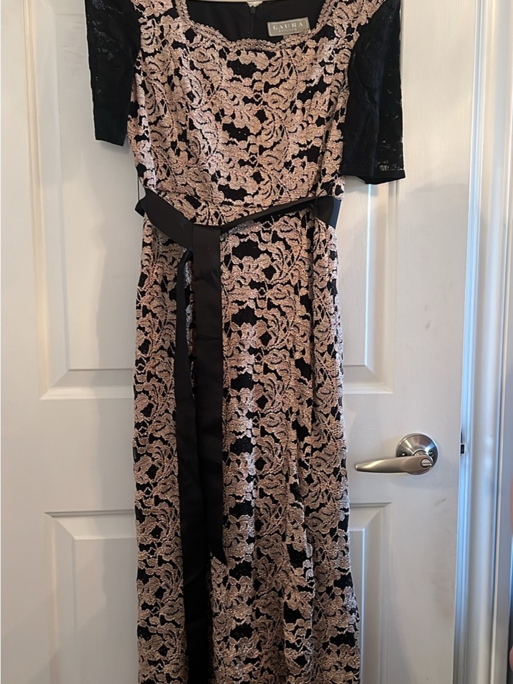 Aura Black and Blush Lace Maxi Dress